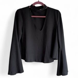 Zara Trafaluc Black Bell Sleeve V Neck Shirt Size M